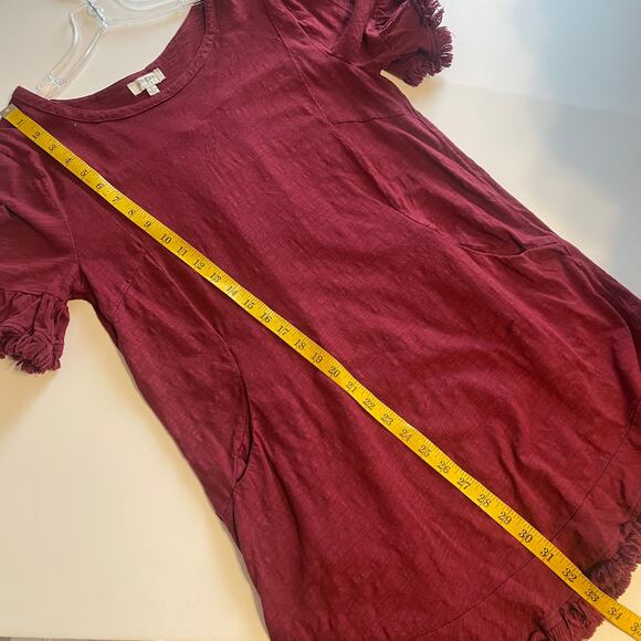 Umgee Burgundy Fringe Swing Dress Womens Large Pockets Cotton Boho Ruffle Red - Picture 8 of 8
